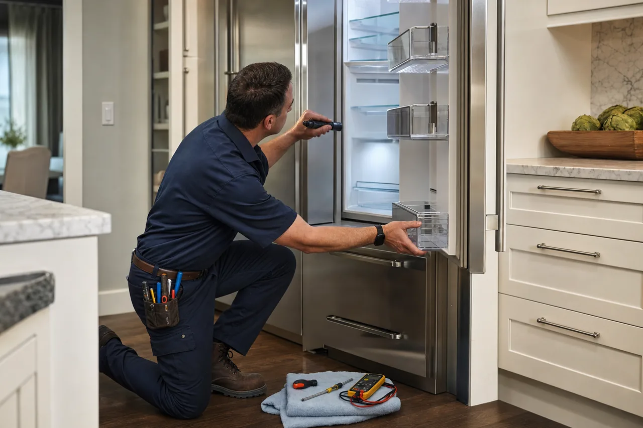 An Armonk kitchen with a built-in Sub-Zero refrigerator and a Wolf range
