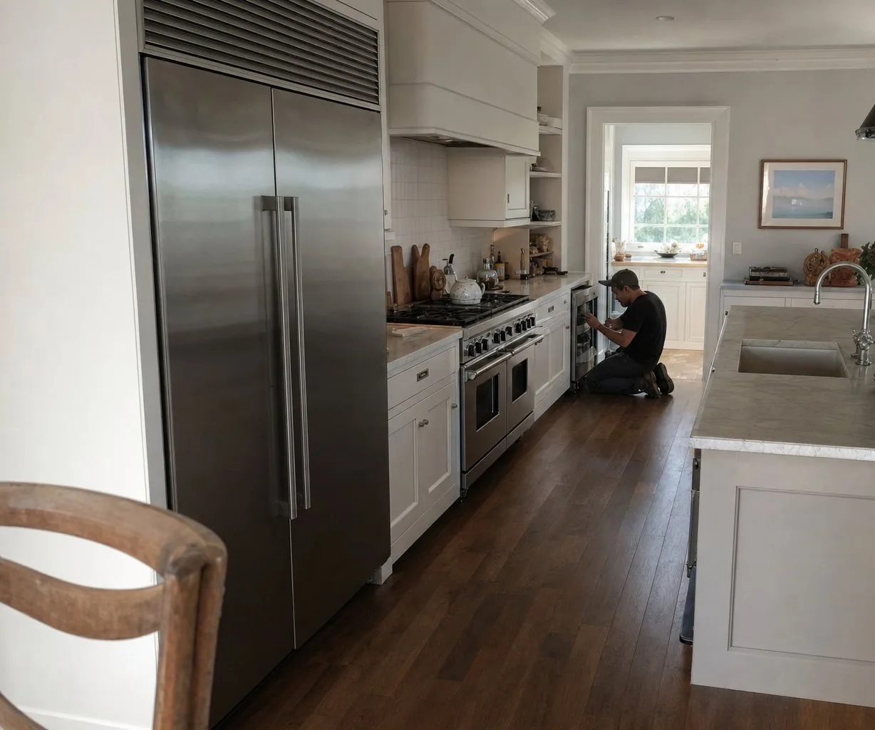 A luxury Armonk kitchen with built-in Sub-Zero and Wolf appliances up close