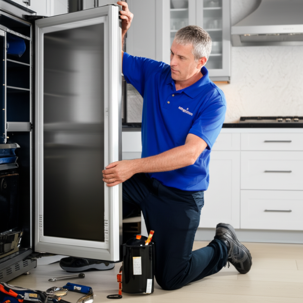 Professional technician repairing a Sub-Zero refrigerator in Armonk